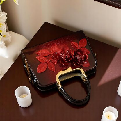 Women's Shiny Floral Leather Tote - Image 6